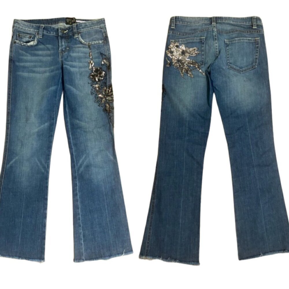 Buffalo Jeans GUC vintage low rise embellished with beads & sequin raw hem